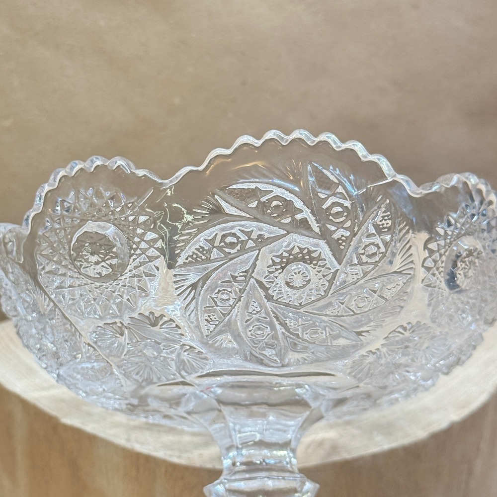 Vintage Clear Pressed Glass Compote Pinwheel Star Scalloped Pedestal Candy Dish - Picture 10 of 11